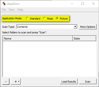 dupeGuru Application Mode Screenshot