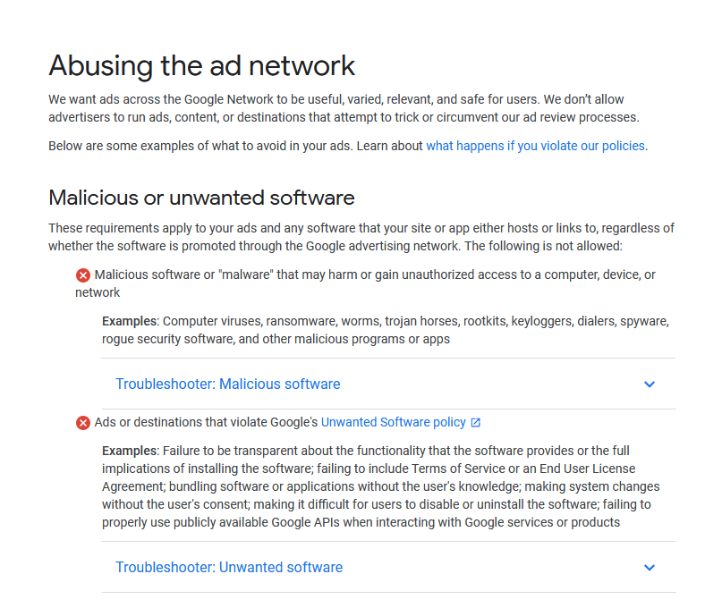 Google's Advertising Policies Screenshot