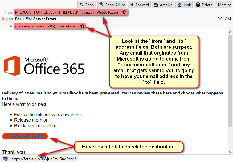Microsoft Office365 Email Scam