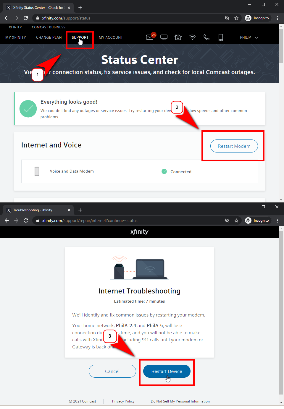 Restart your modem/gateway